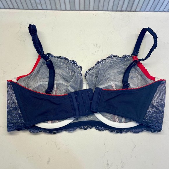 Heidi Klum Intimates Sofia‎ Underwire Bra in Navy with Red Trim, Size 36E /36DD - Picture 2 of 5